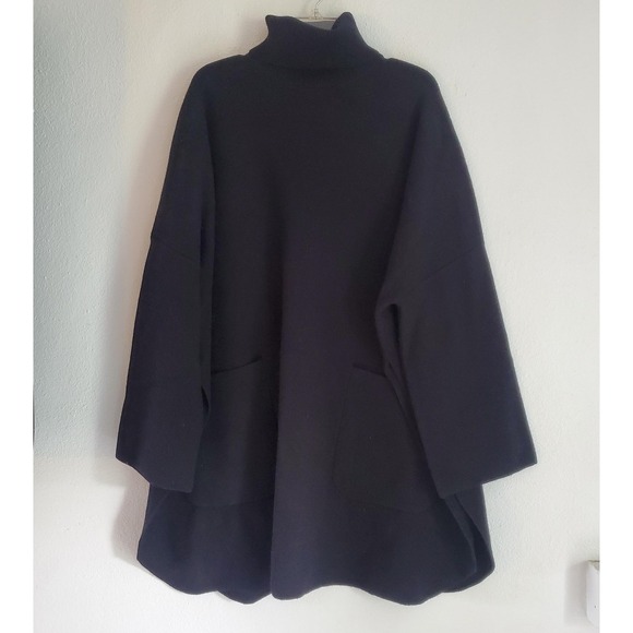 Pilcro Sweater Womens One Size Black Turtleneck Poncho Pockets Anthropologie - Picture 1 of 7